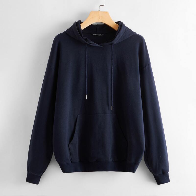 

Kangaroo Pocket Drop Shoulder Pullover, Navy blue