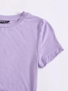 SHEIN EZwear Drawstring Side Solid Tee - Lilac Purple - View 5