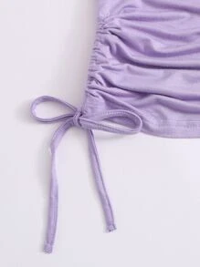 SHEIN EZwear Drawstring Side Solid Tee - Lilac Purple - View 6