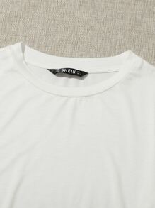 SHEIN EZwear Drawstring Side Solid Tee - White - View 4