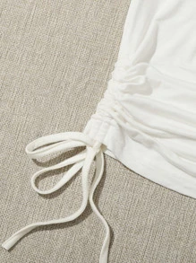 SHEIN EZwear Drawstring Side Solid Tee - White - View 5