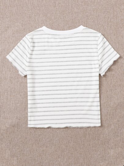 SHEIN EZwear 生菜花边条纹 T 恤