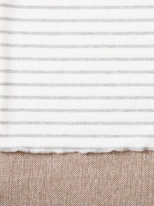 SHEIN EZwear Lettuce Trim Striped Tee - White - View 3