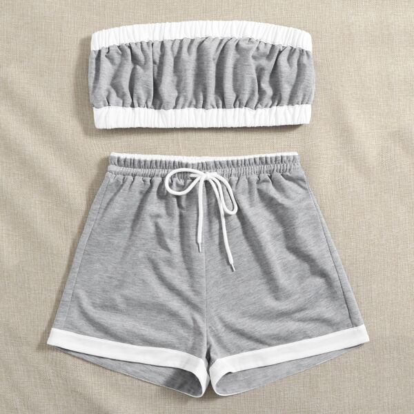 

Plus Tube Top With Shorts PJ Set, Grey