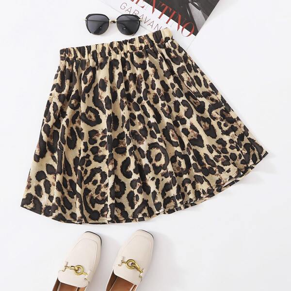 

Plus Elastic Waist Leopard Print Skirt, Multicolor