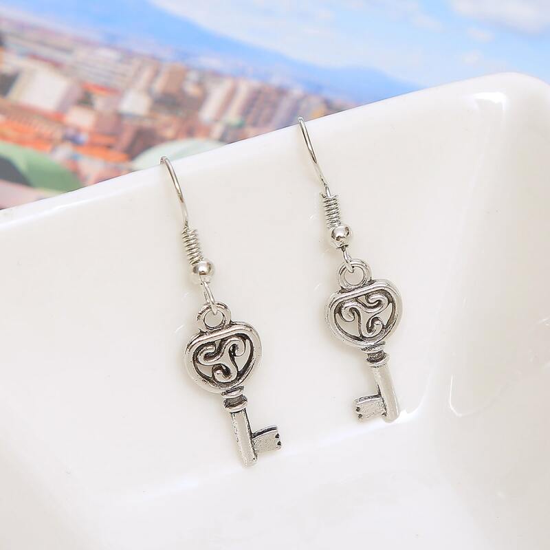 

Key Drop Earrings, Silver