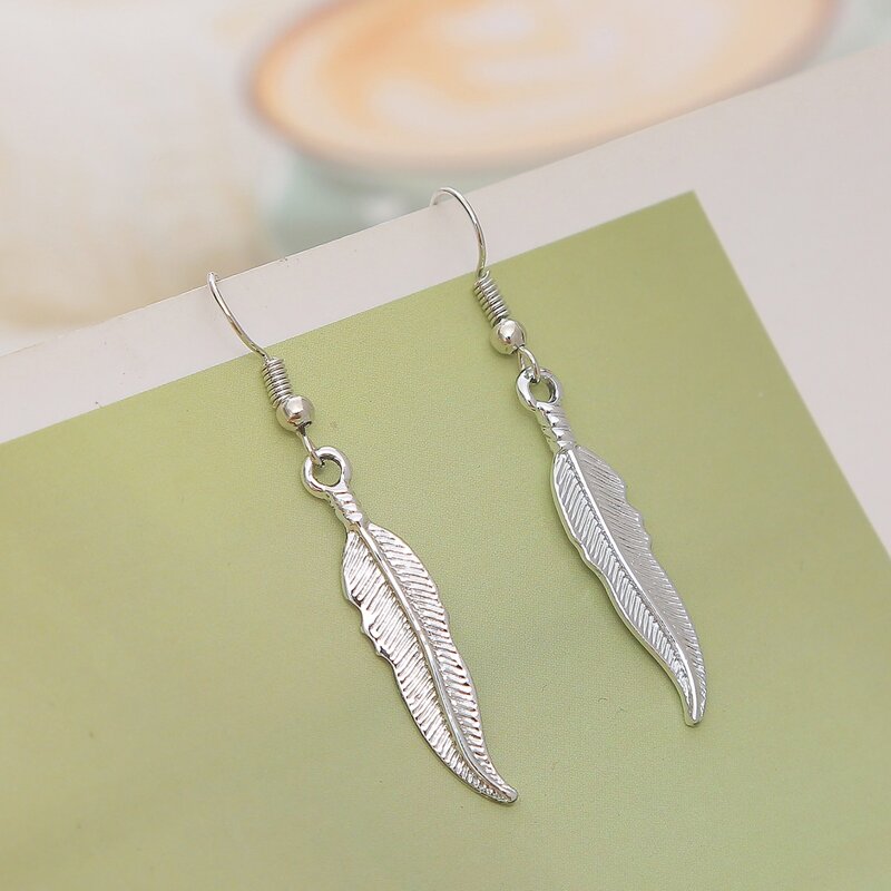 

Leaf Drop Earrings, Silver