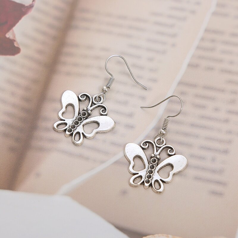 

Butterfly Drop Earrings, Silver