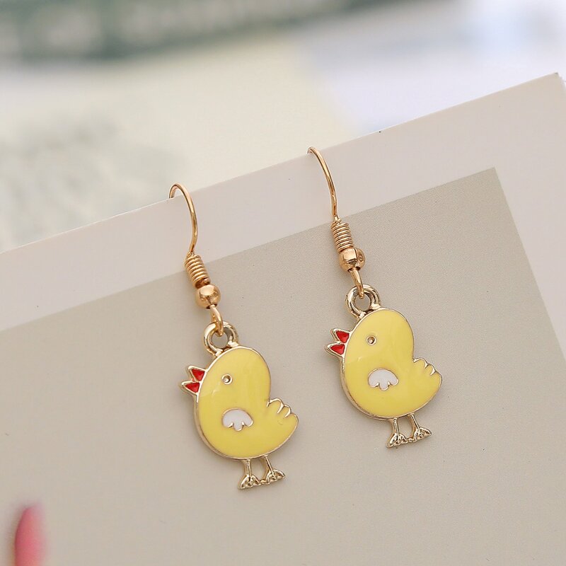 

Cartoon Chicken Drop Earrings, Yellow pastel