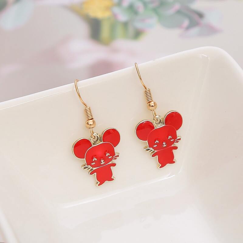 

Cartoon Mouse Drop Earrings, Red