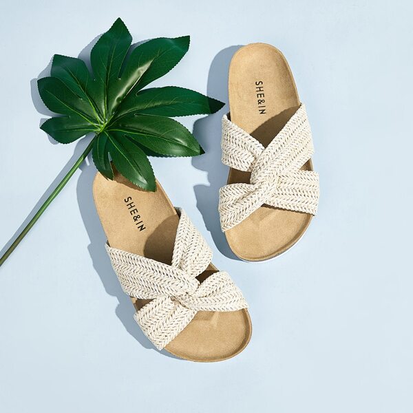 

Twist Strap Slides, Beige