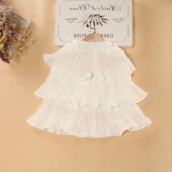 

Toddler Girls Pleated Layered Ruffle Skirt, White