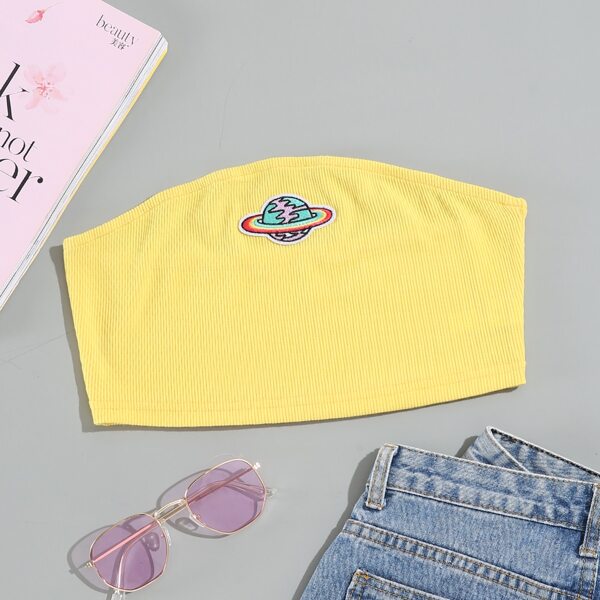 

Embroidery Planet Patched Ribbed Tube Top, Yellow