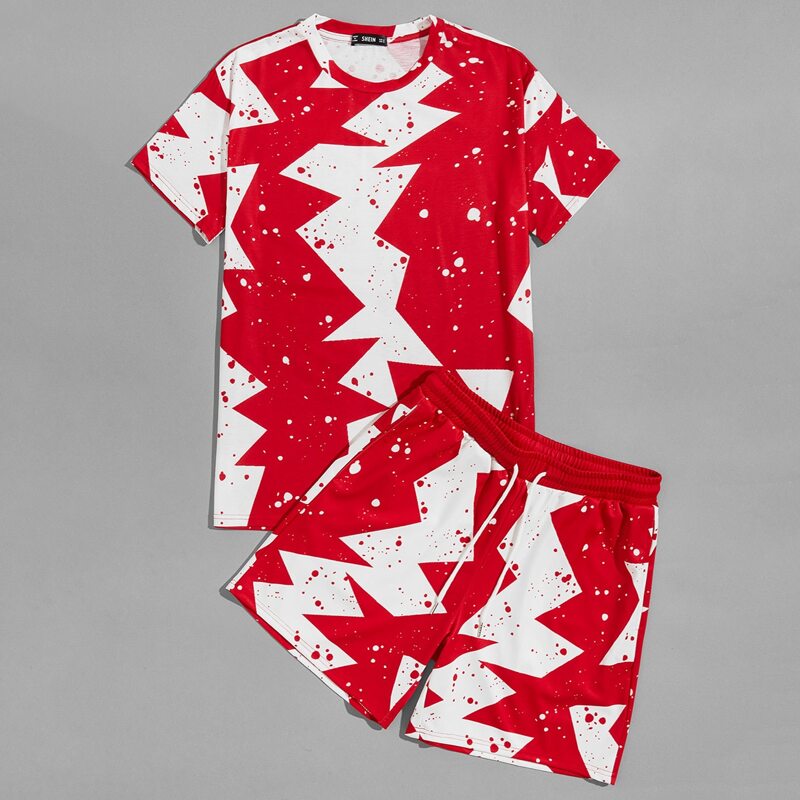 

Guys Drop Shoulder Graphic Top & Drawstring Waist Shorts Set, Multicolor