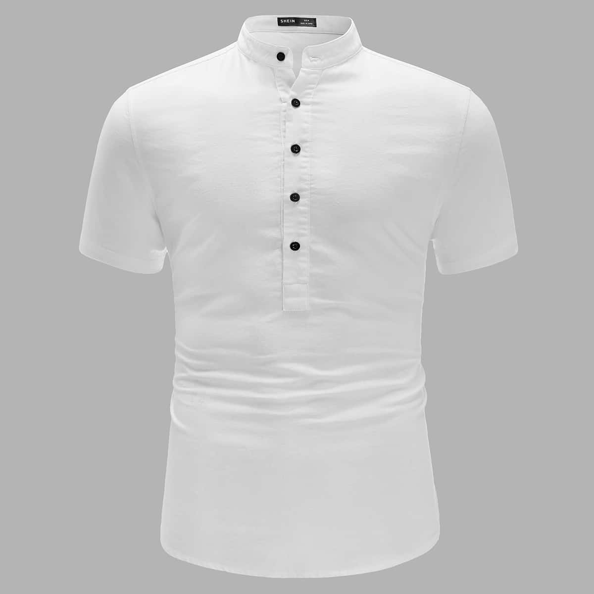 

Guys Buttoned Half Placket Solid Shirt, White