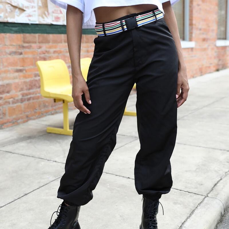 

Black Cargo Pants With Striped Belt