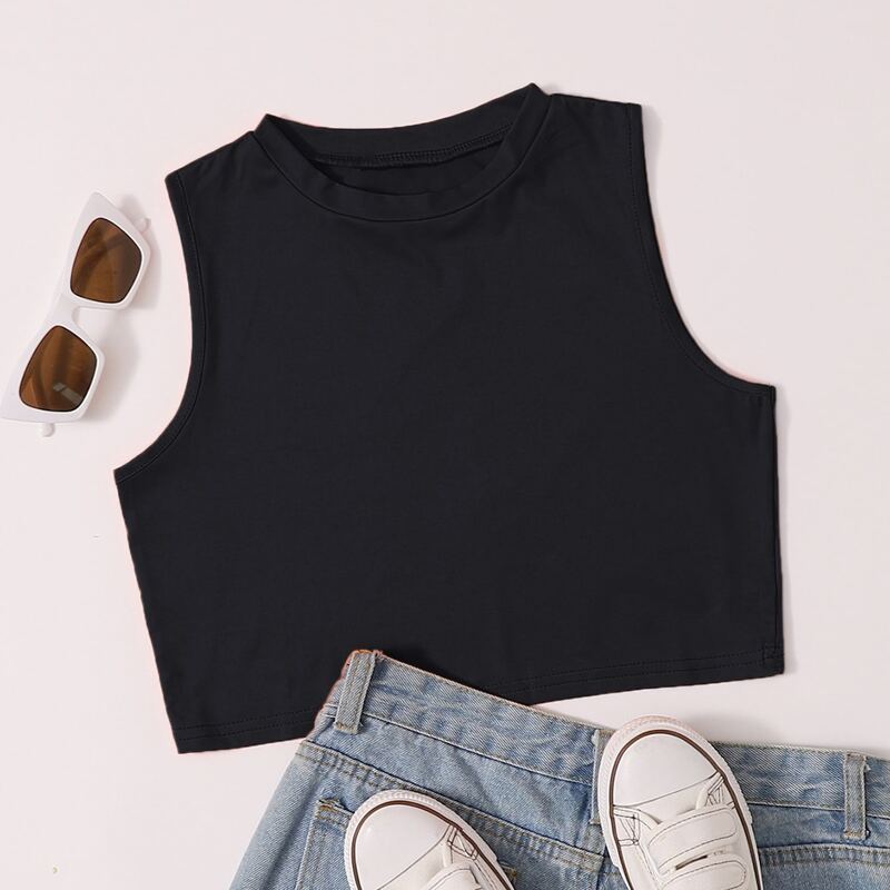 

Solid Crop Tank Top, Black