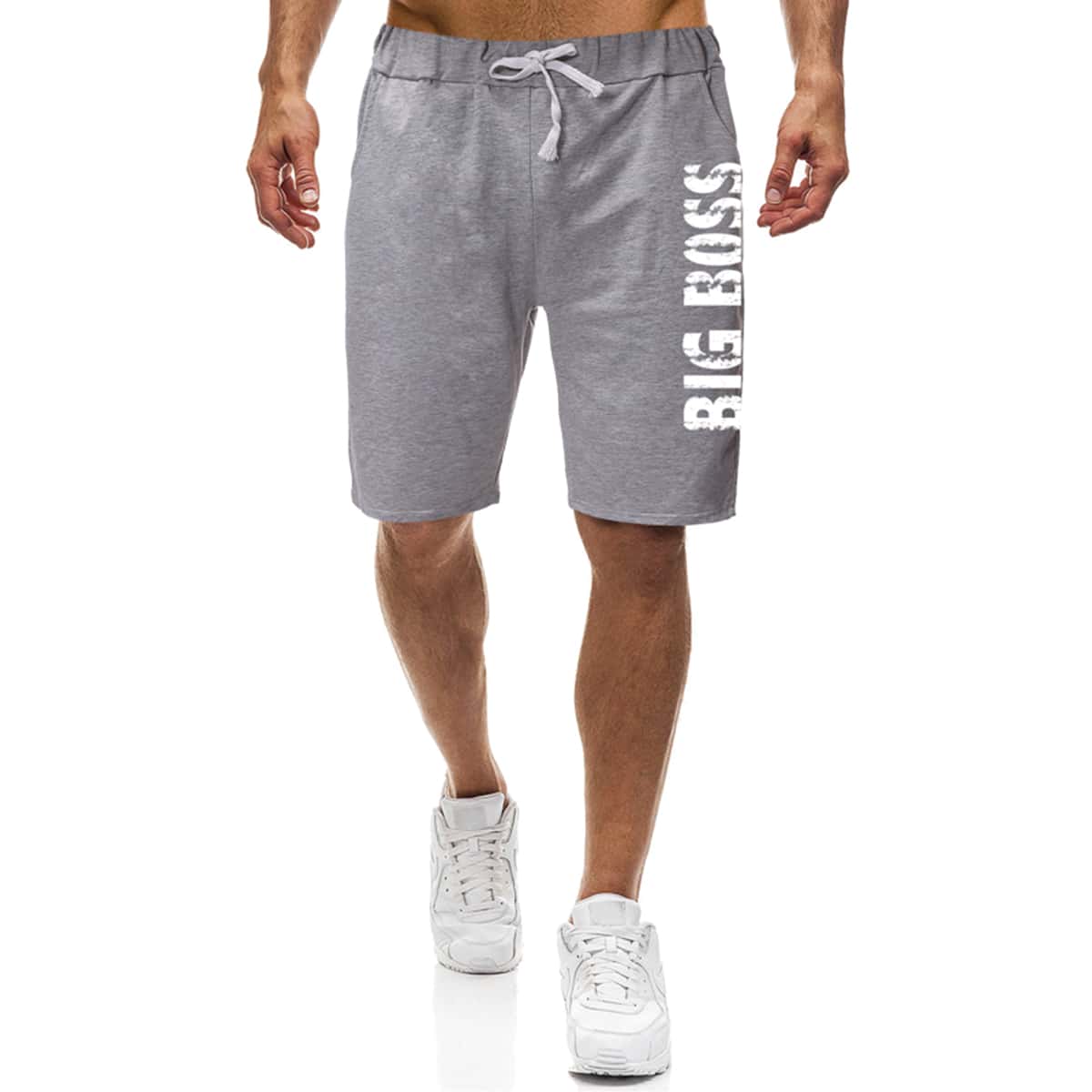 

Guys Letter Graphic Drawstring Waist Sweat Shorts, Light grey