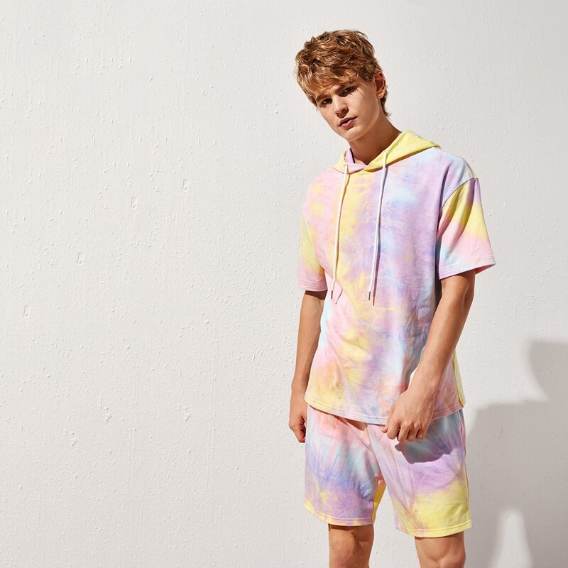 

Guys Tie Dye Hooded Top & Shorts Set, Multicolor