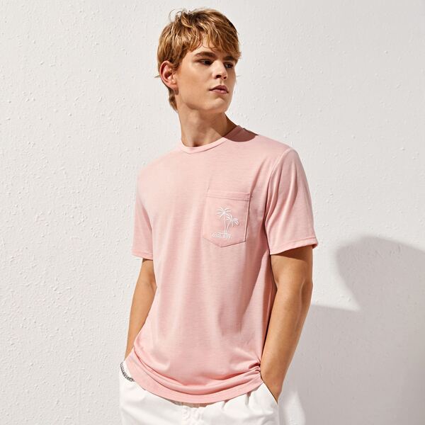 

Men Letter and Plants Embroidered Top Without Bag, Baby pink