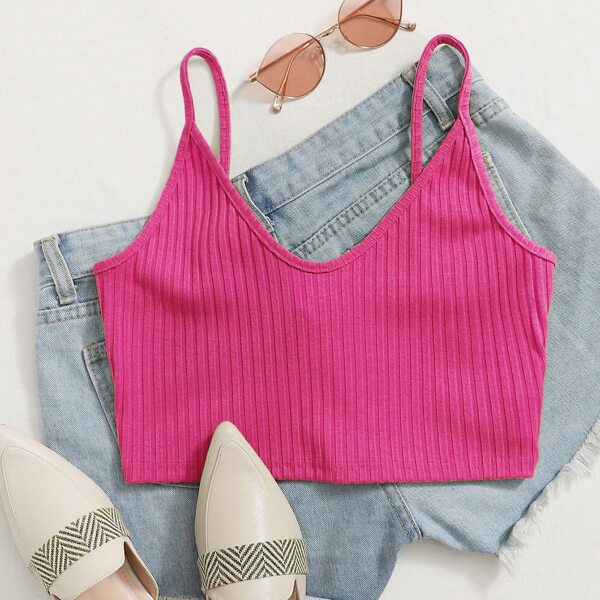 

Rib-Knit Crop Cami Top, Hot pink