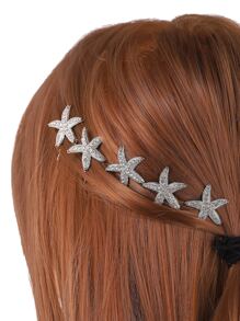 5 piezas horquilla con estrella de mar grabada con diamante de imitación - Plateado - Ver 1