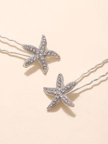 5 piezas horquilla con estrella de mar grabada con diamante de imitación - Plateado - Ver 3