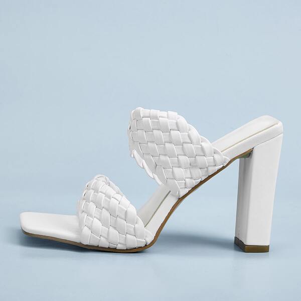 

Braided Strap Chunky Heeled Mules, White