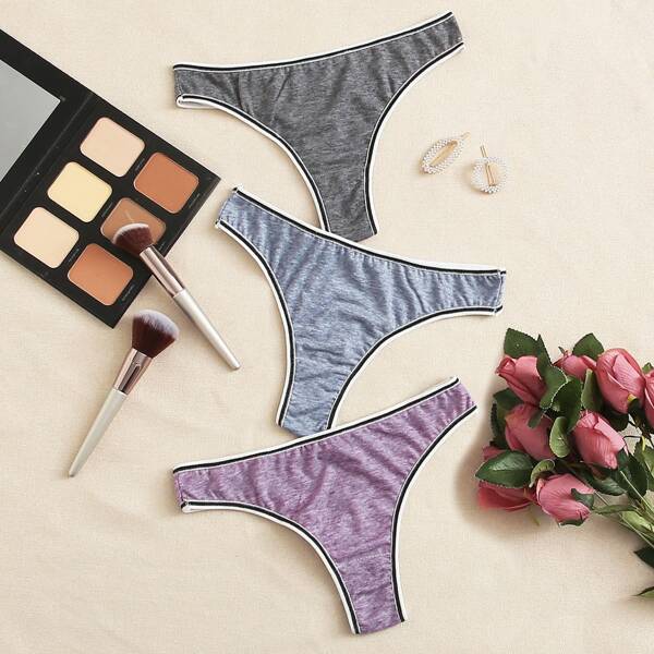 

3pack Contrast Binding Thong Set, Multicolor