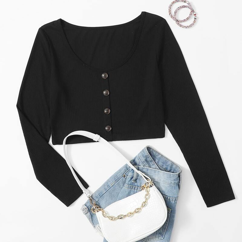 

Black Button Front Tee