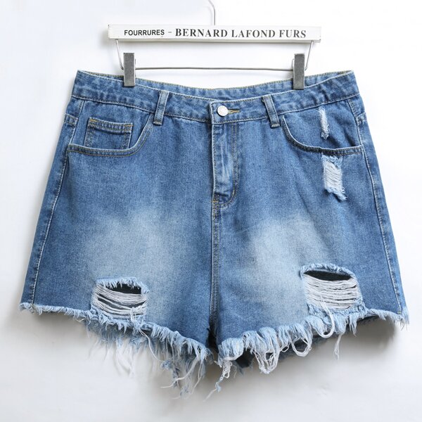 

Plus Ripped Raw Hem Denim Shorts, Medium wash