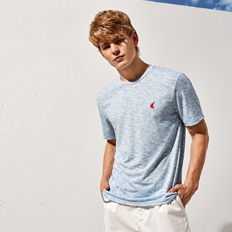 

Men Embroidery Detail Space Dye Tee, Blue and white