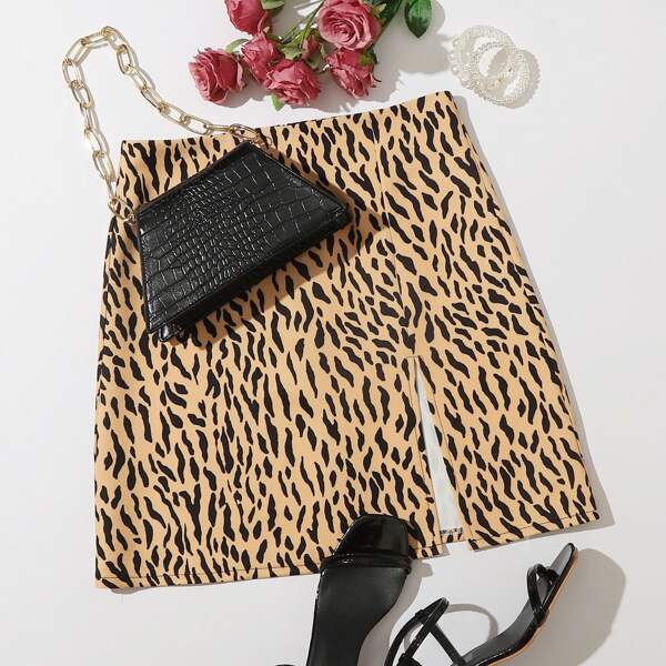 

Split Thigh All Over Print Skirt, Multicolor