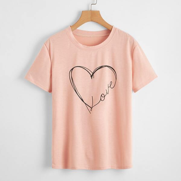 

Heart & Letter Graphic Tee, Baby pink