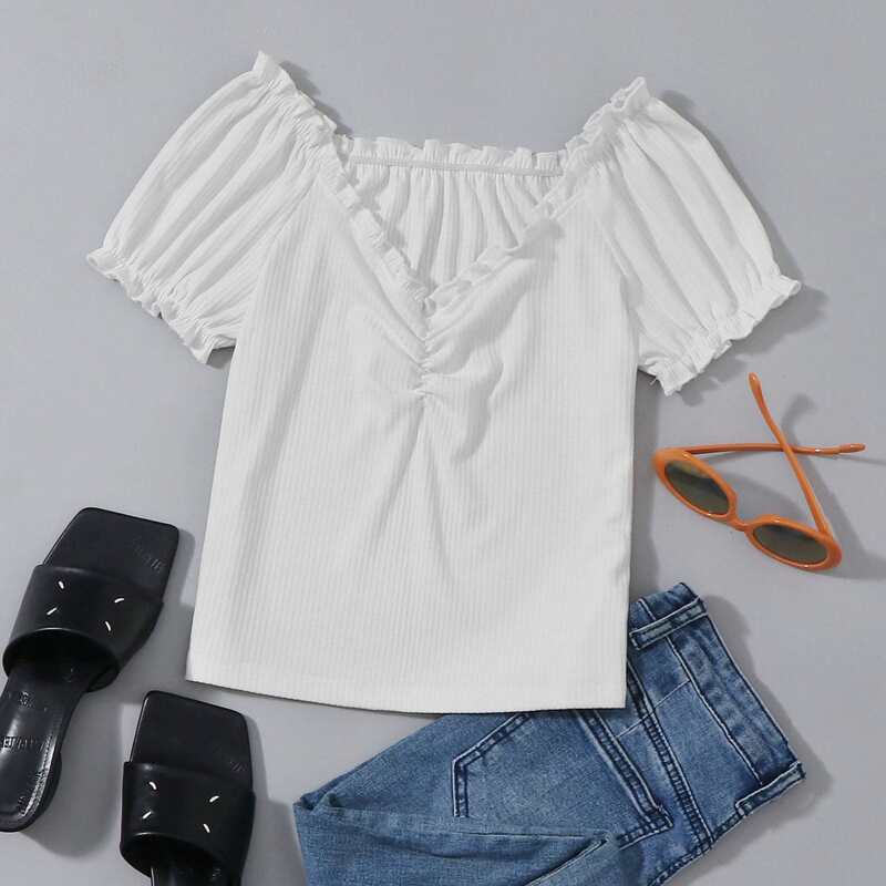 

White Frill Trim Tee