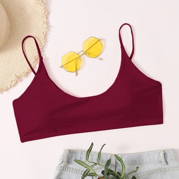 

Plus Plain Adjustable Strap Bikini Top, Burgundy