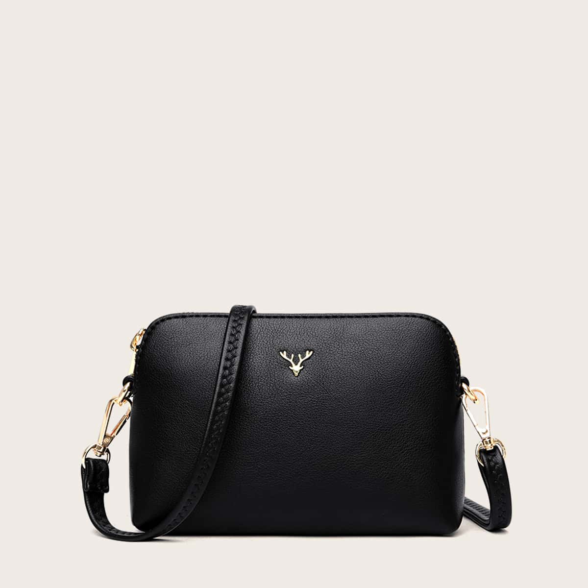 

Metal Deer Head Decor Crossbody Bag, Black