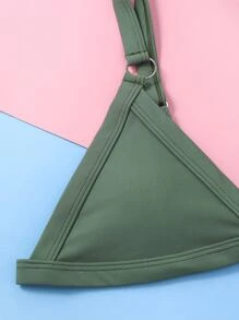 SHEIN Swim 環形三角丁字褲比基尼套裝，性感比基尼套裝，夏季沙灘 - 軍綠色 - 查看 4