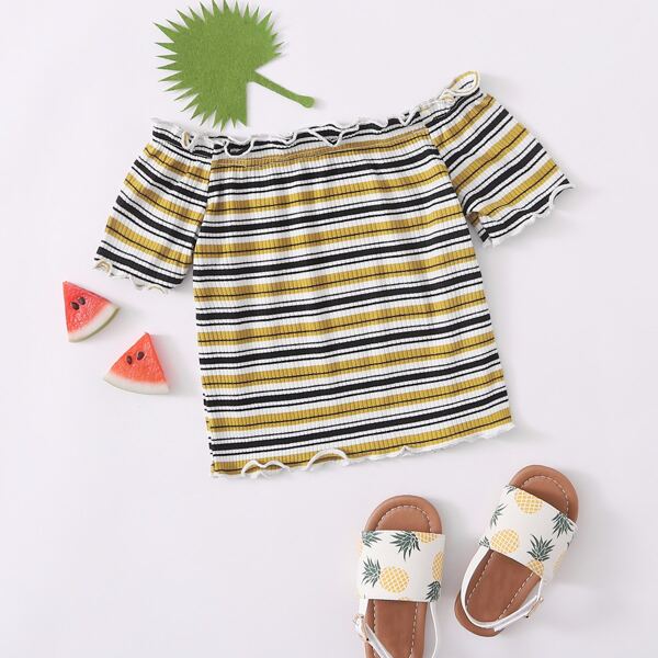 

Girls Off Shoulder Rib-knit Striped Tee, Multicolor