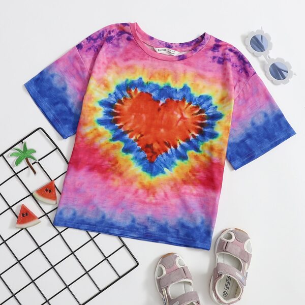 

Girls Tie Dye Drop Shoulder Tee, Multicolor