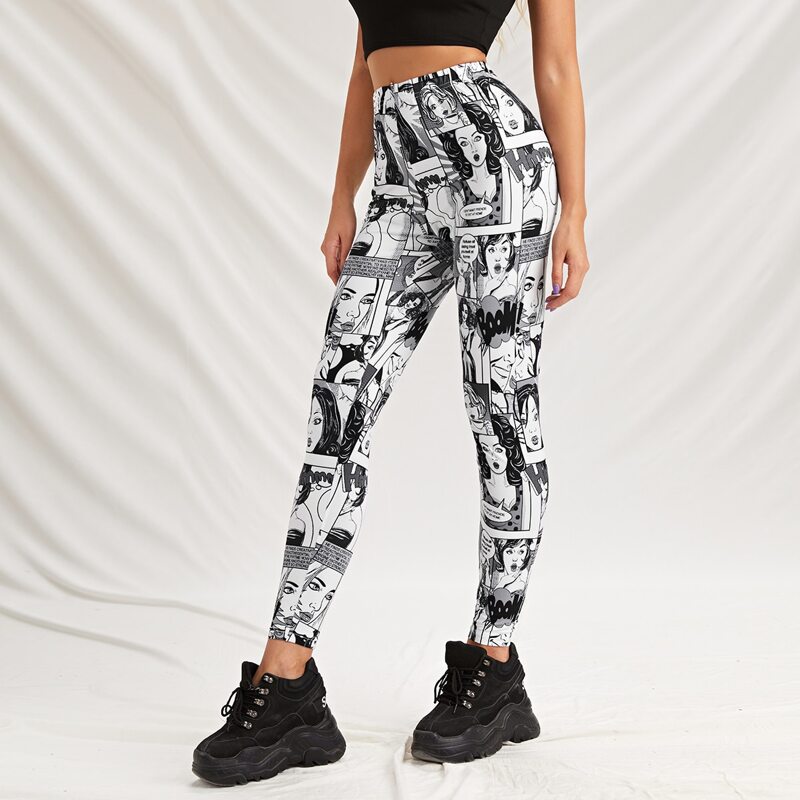 

Pop Art Print Leggings, Black and white