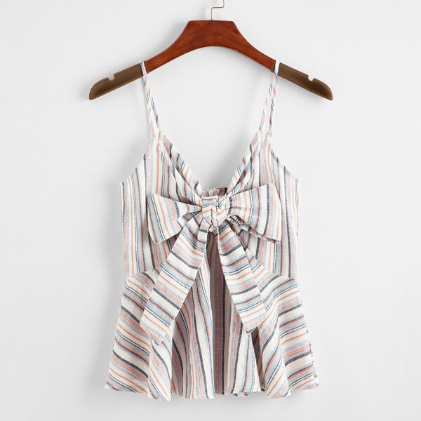 

Stripe Print Tie Front Cami Top, Multicolor