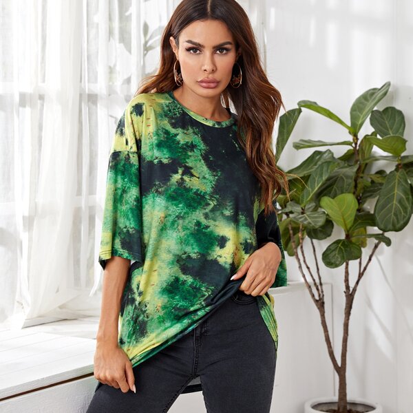 

Drop Shoulder Tie Dye Longline Tee, Multicolor