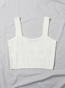 SHEIN Qutie 刺繡花朵短版針織吊帶上衣 - 白色 - 查看 2