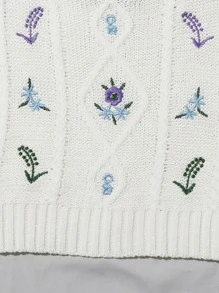 SHEIN Qutie 刺繡花朵短版針織吊帶上衣 - 白色 - 查看 5