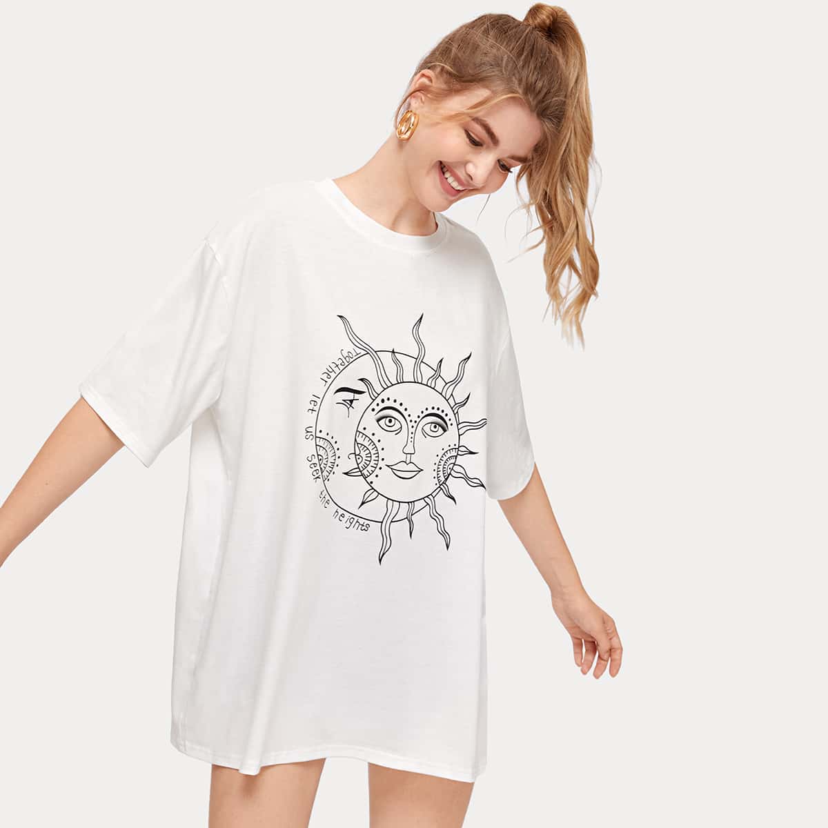 

Sun & Moon Graphic Oversized Tee, White
