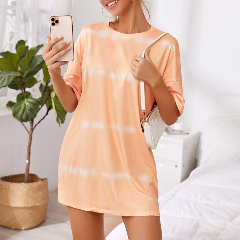 

Drop Shoulder Tie Dye Longline Tee, Orange pastel