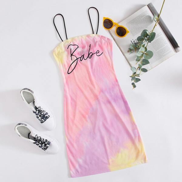 

Letter Graphic Tie Dye Dress, Multicolor