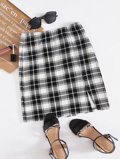 Юбка в клетку с разрезом