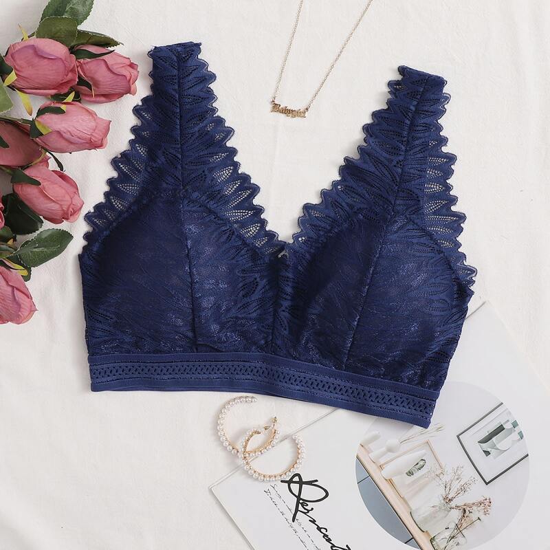 

Lace Wide Strap Bralette, Navy blue